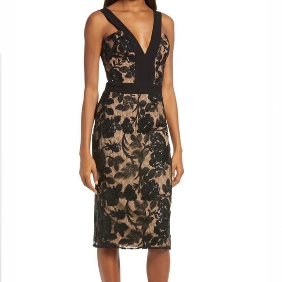 Dress The Population Aspen Black and Nude Lace Dress Size Small - Picture 1 of 15